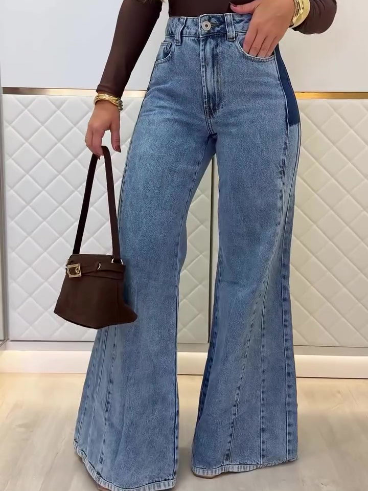 Luxe Light Blue Trendy High-Waisted Flared Jeans