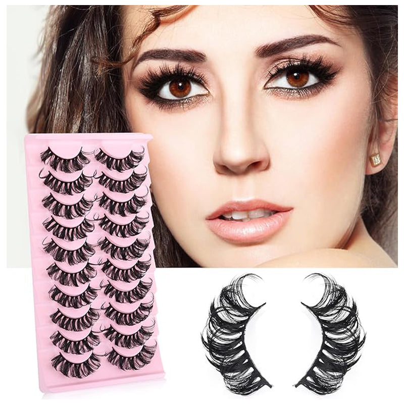 10 Pairs False Lashes Eyelashes Extension Cluster, Faux Mink Fluffy Long Full Look Eye Bottom, Dramatic Cosmetic Makeup