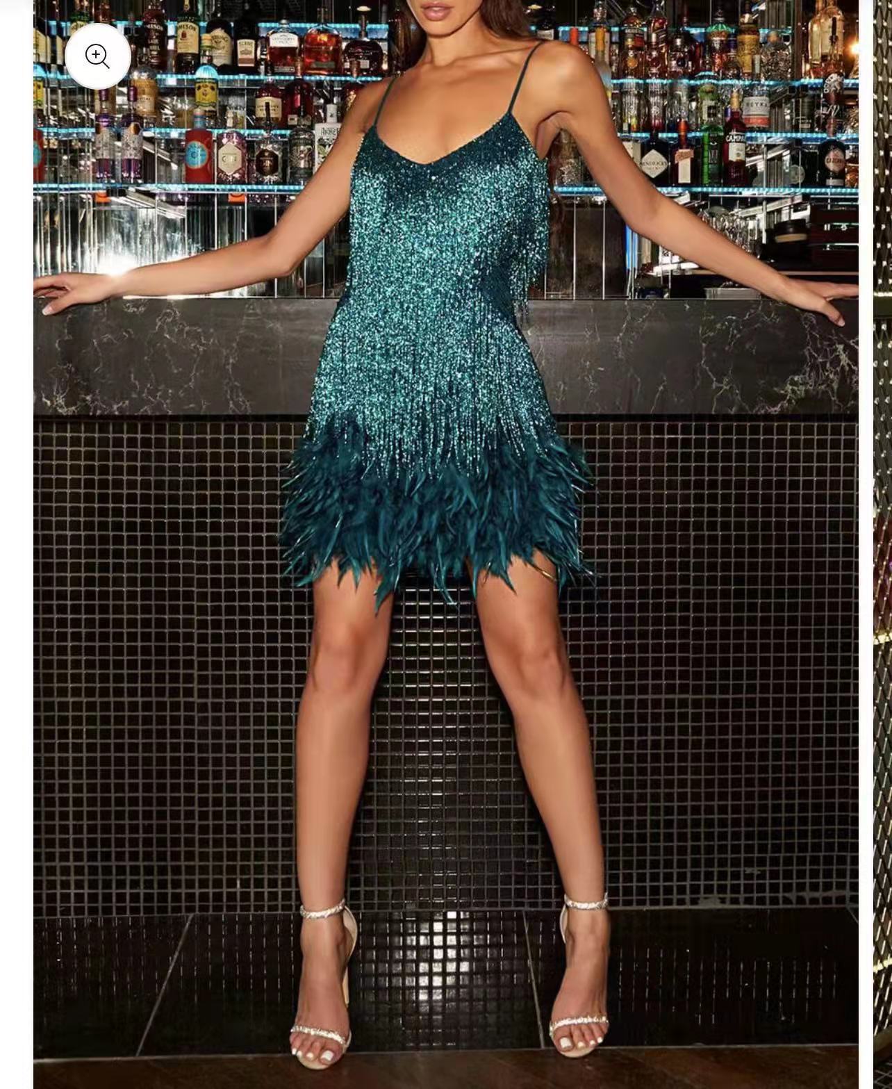 Luxe Tassel Sequins Feather Elegant Dress