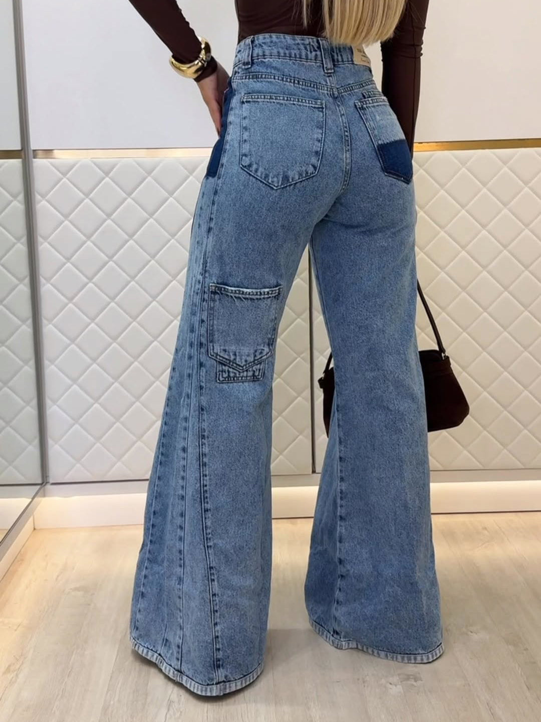 Luxe Light Blue Trendy High-Waisted Flared Jeans