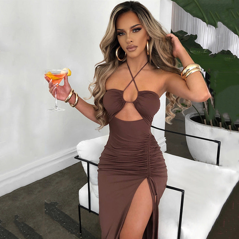 Luxe Halterneck Lace-up Split Dress