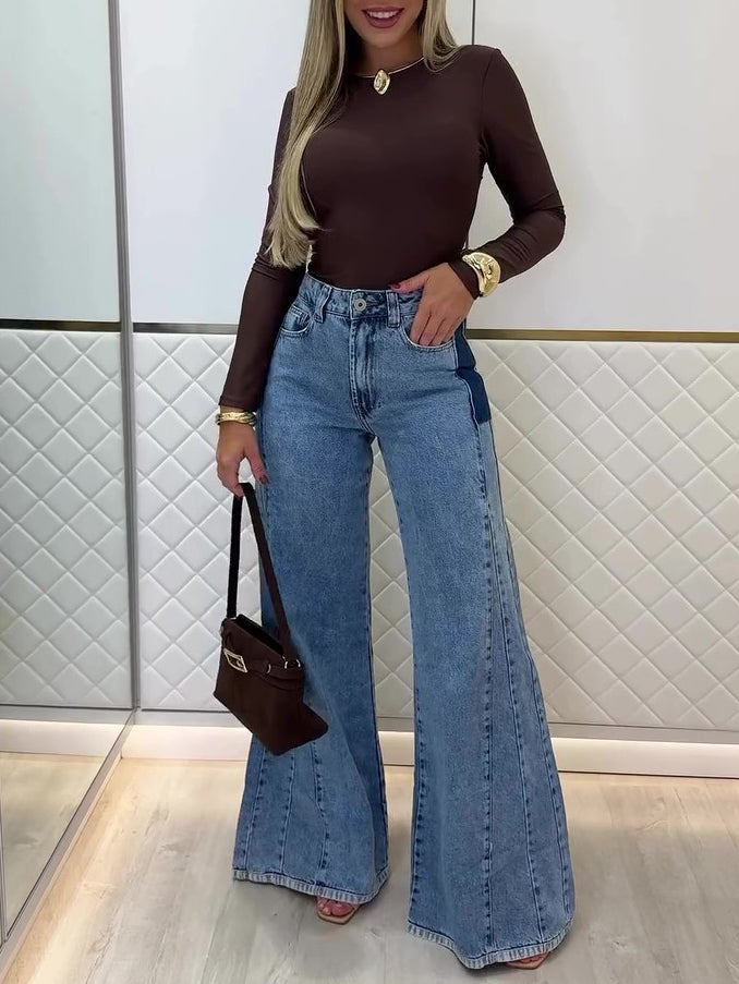 Luxe Light Blue Trendy High-Waisted Flared Jeans