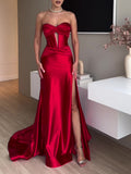 Sexy Red Long Slit Elegant Dress