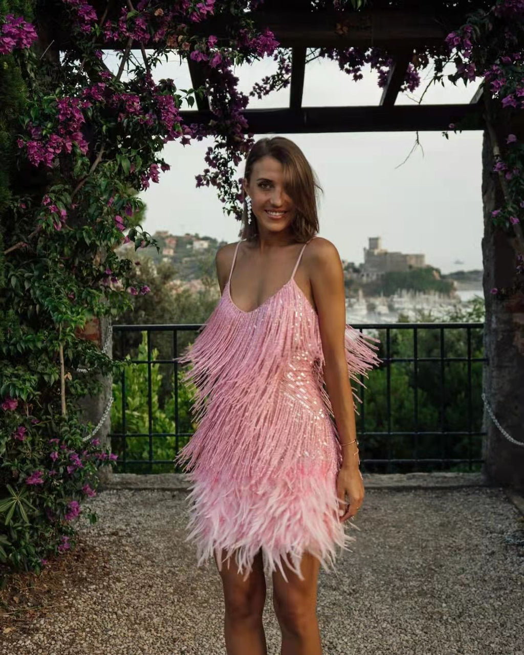 Luxe Tassel Sequins Feather Elegant Dress