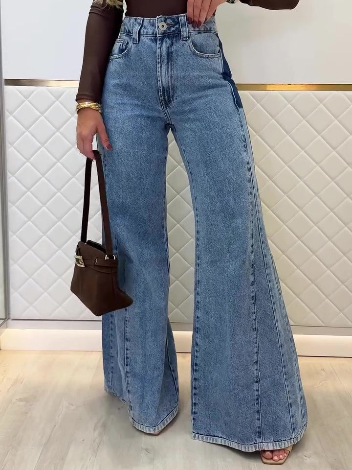 Luxe Light Blue Trendy High-Waisted Flared Jeans