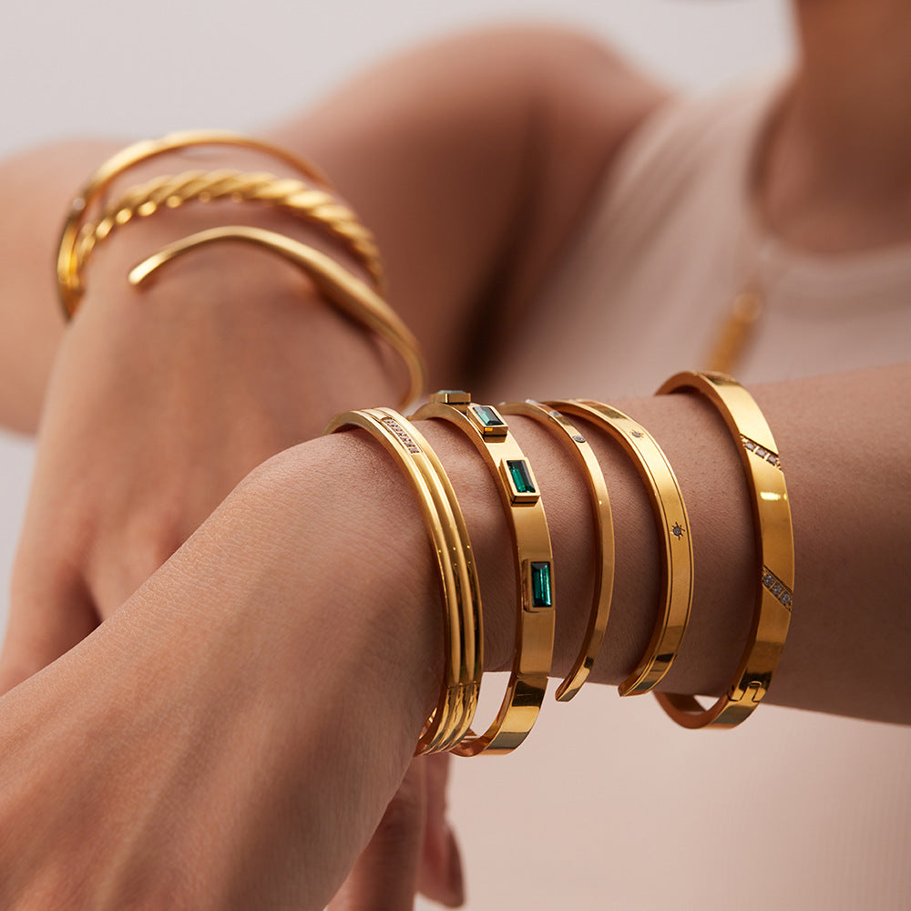 Luxe Gold-plated Stainless Steel Bracelets With Zirconia