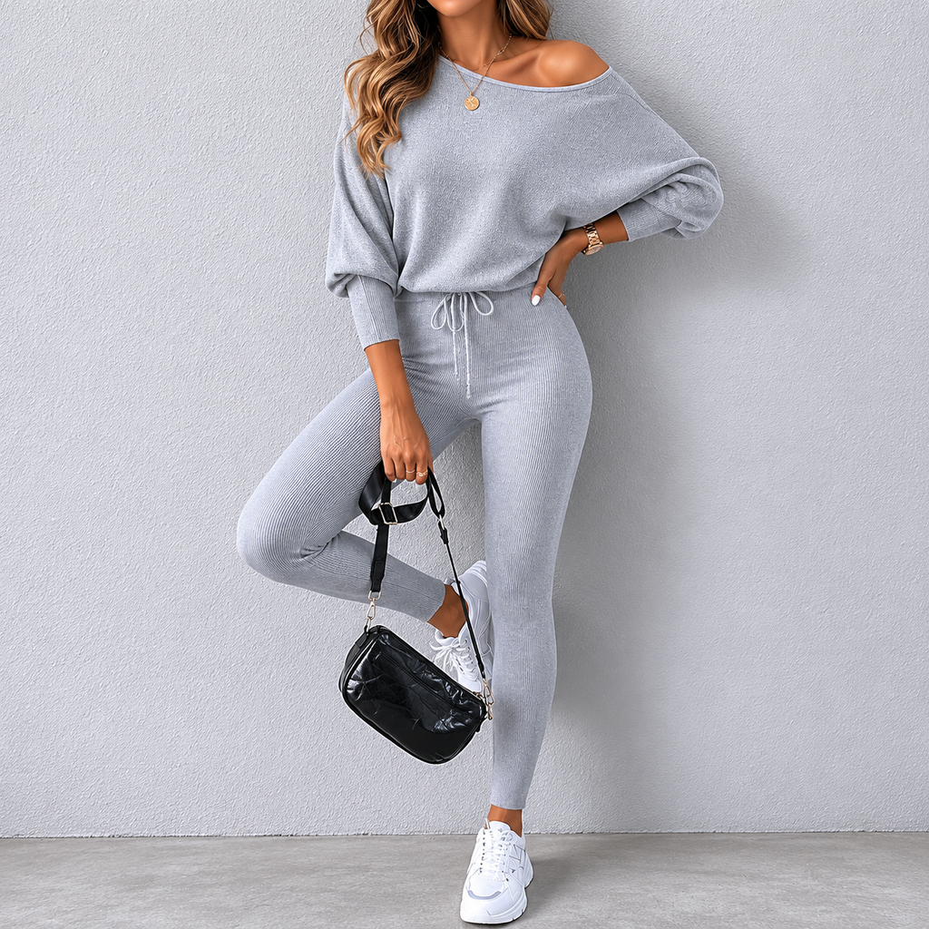 Luxe Casual Two-Piece Long-Sleeve Pullover High-Waisted Drawstring Pants
