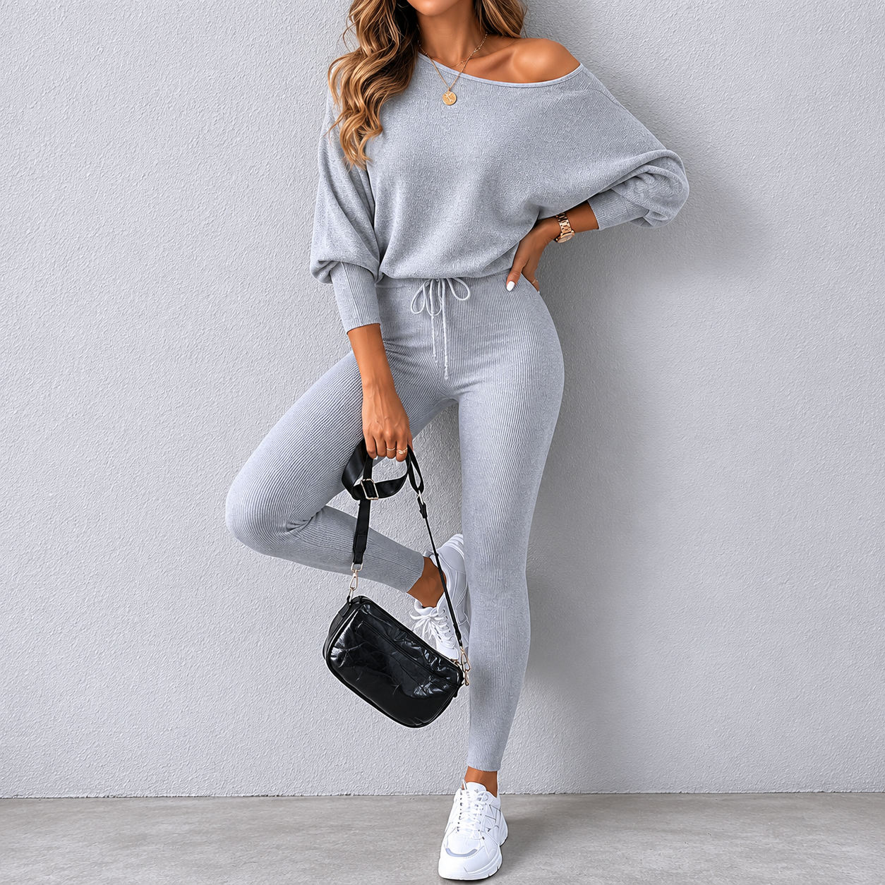 Luxe Casual Two-Piece Long-Sleeve Pullover High-Waisted Drawstring Pants