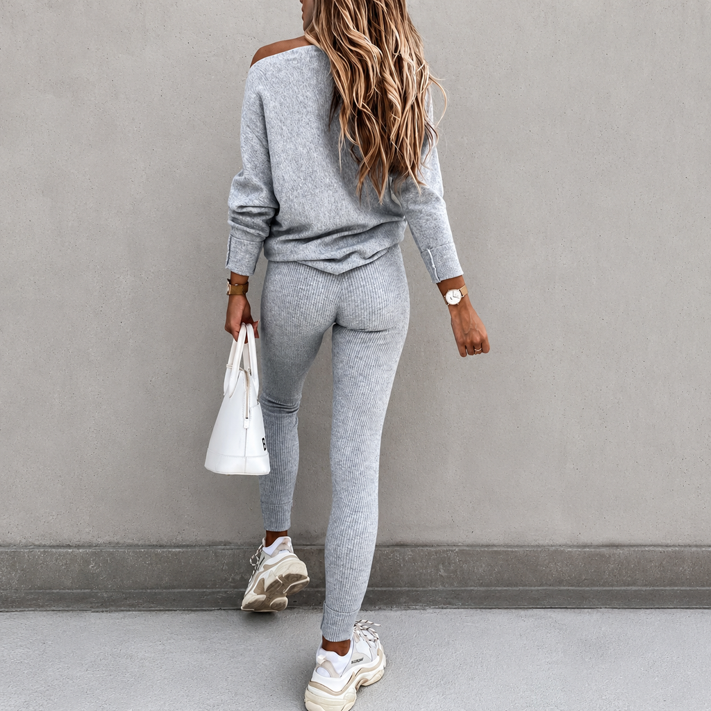 Luxe Casual Two-Piece Long-Sleeve Pullover High-Waisted Drawstring Pants