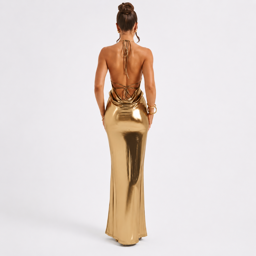 Luxe Elegant Backless Lace Up Slim Fit Sheath Dress