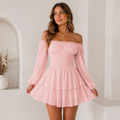 Luxe Solid Color Off-neck Pleated Ruffled Long Sleeve Jumpsuit