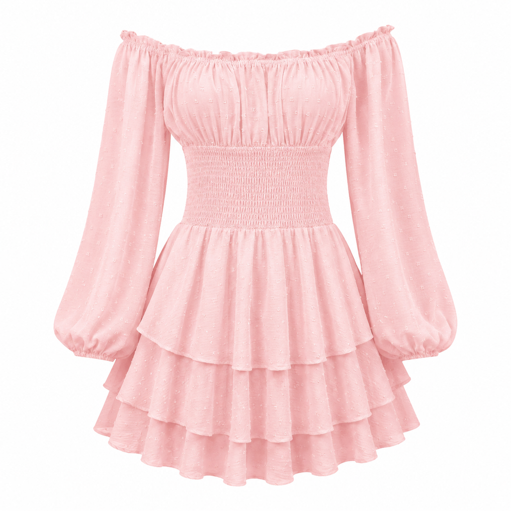 Luxe Solid Color Off-neck Pleated Ruffled Long Sleeve Jumpsuit