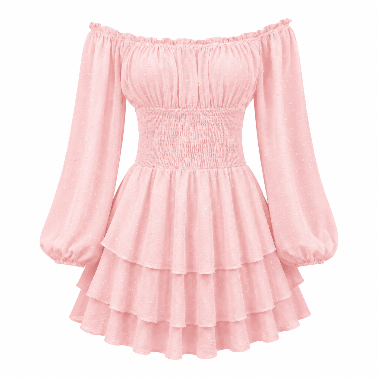 Luxe Solid Color Off-neck Pleated Ruffled Long Sleeve Jumpsuit