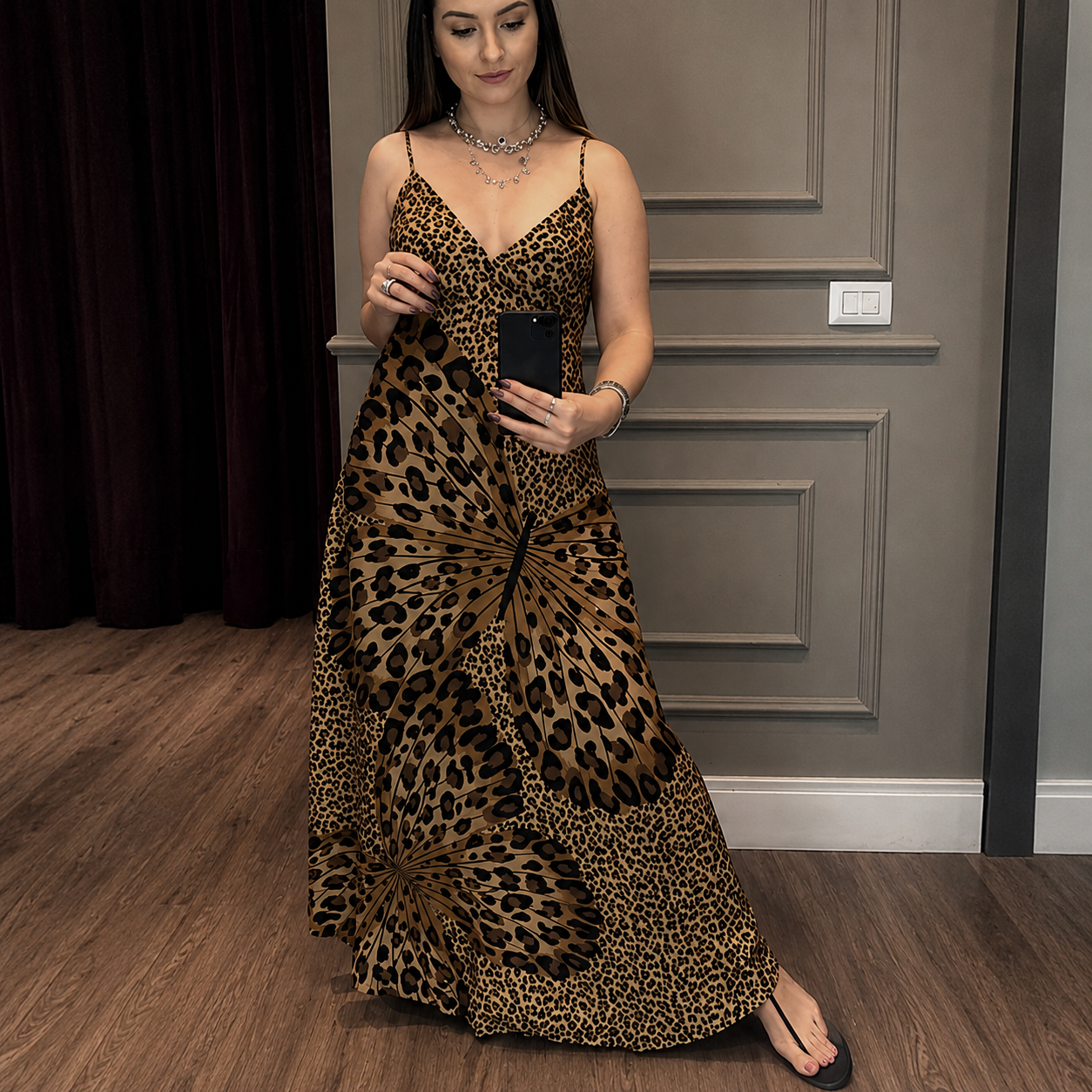 Luxe Strap Leopard Print Butterfly Dress
