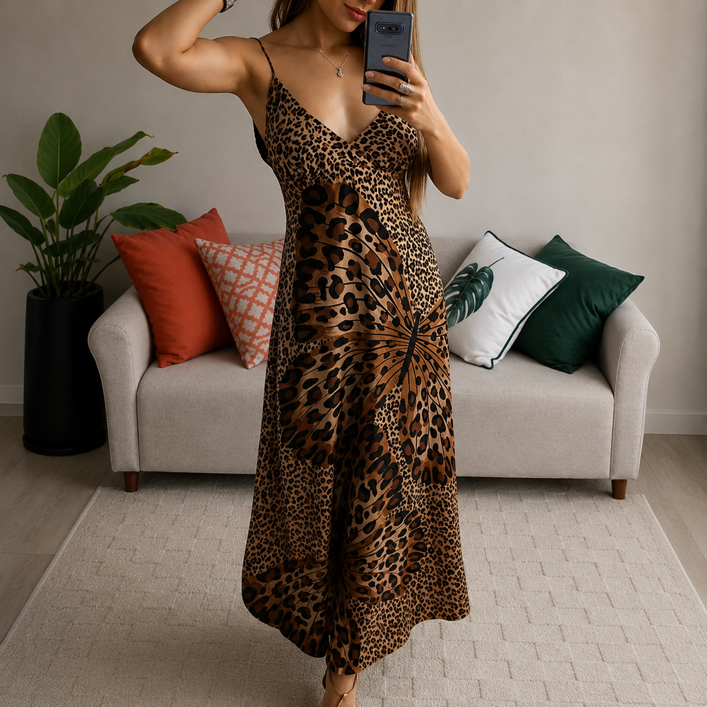 Luxe Strap Leopard Print Butterfly Dress