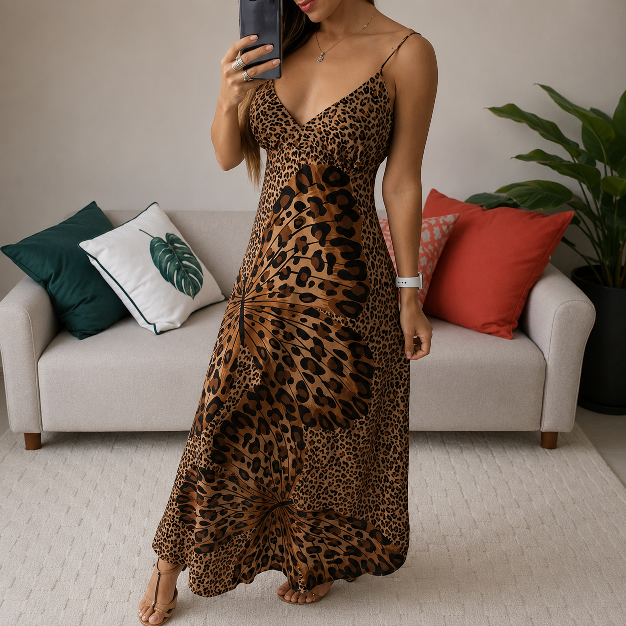 Luxe Strap Leopard Print Butterfly Dress