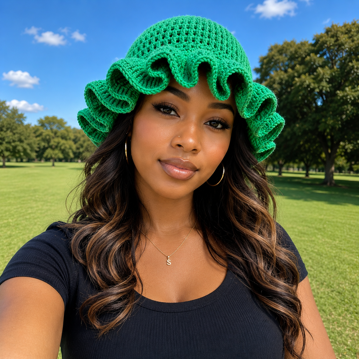 Luxe Handmade Crochet Frill Bamboo Hat