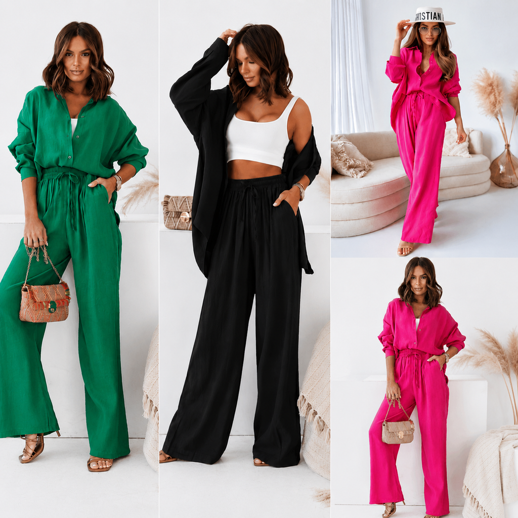 Luxe Solid Color Leisure Fashion Long Sleeve Blouse And Pants