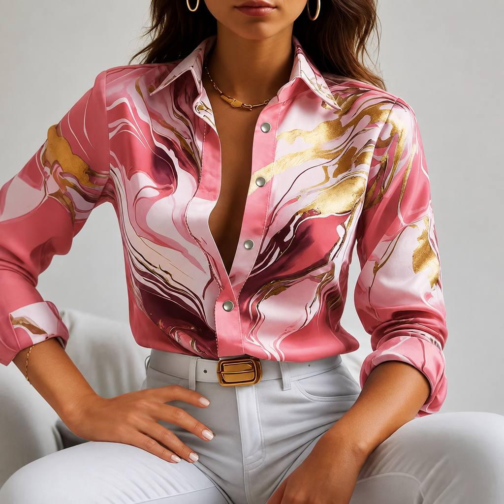 Luxe Long Sleeve Lapel Loose Button Shirt