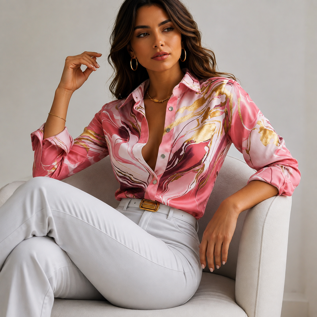Luxe Long Sleeve Lapel Loose Button Shirt