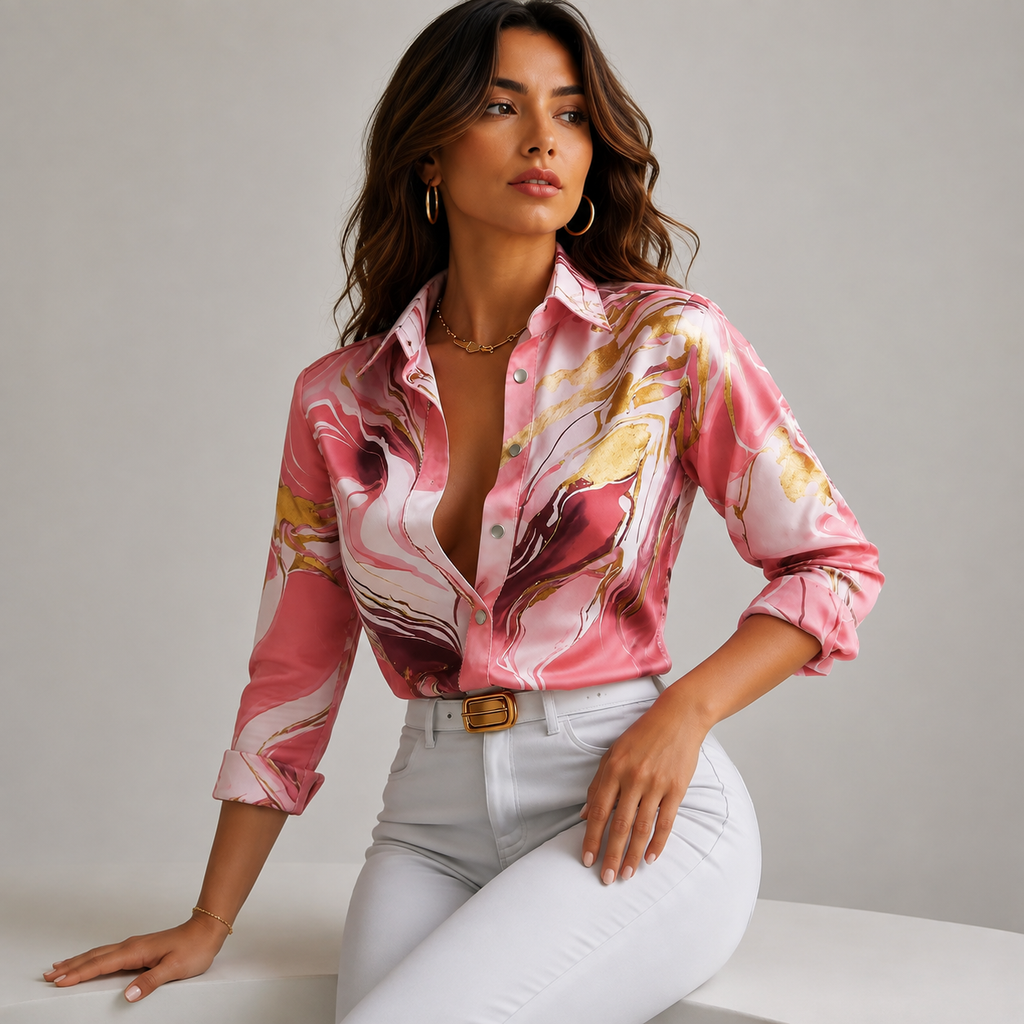 Luxe Long Sleeve Lapel Loose Button Shirt