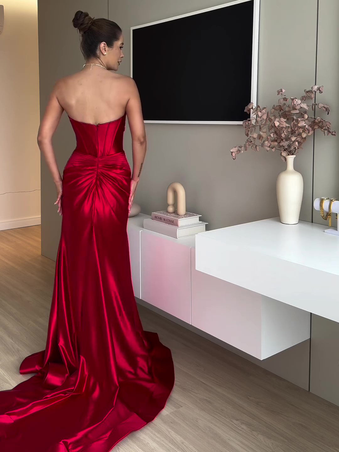 Sexy Red Long Slit Elegant Dress