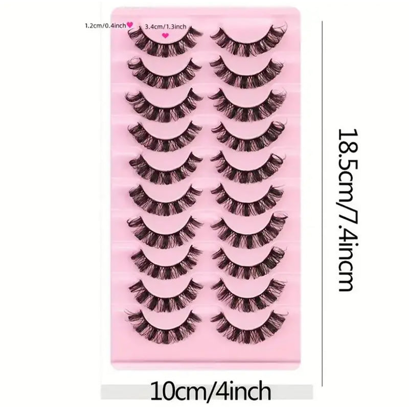 10 Pairs False Lashes Eyelashes Extension Cluster, Faux Mink Fluffy Long Full Look Eye Bottom, Dramatic Cosmetic Makeup