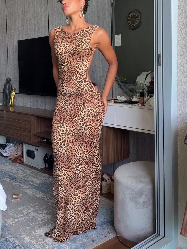 Backless Luxe Leopard Print Maxi Dress