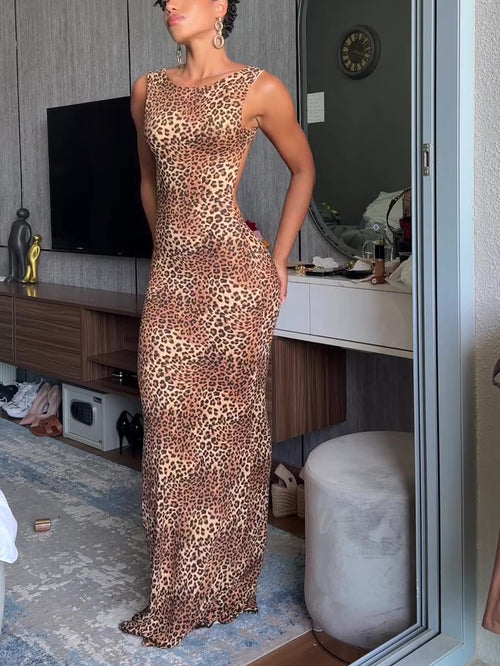 Backless Luxe Leopard Print Maxi Dress