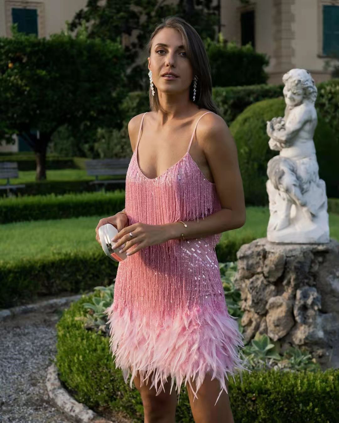 Luxe Tassel Sequins Feather Elegant Dress