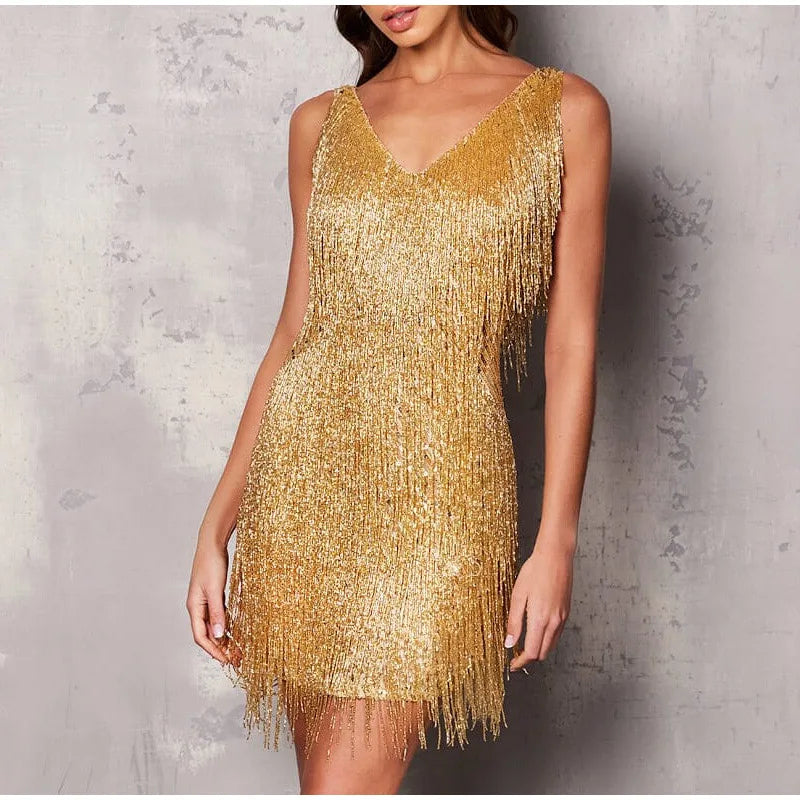 Luxe Tassel Sequins Feather Elegant Dress