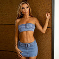 Luxe Fashion Denim Tube Top Skirt Set