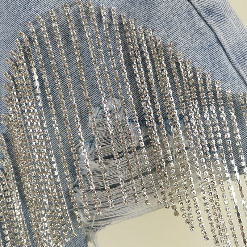Fringed Chain Jeans Luxe High Waist Shorts