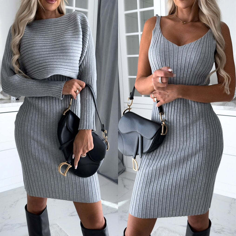 Luxe 2Pc Solid Stripe Skirt Set
