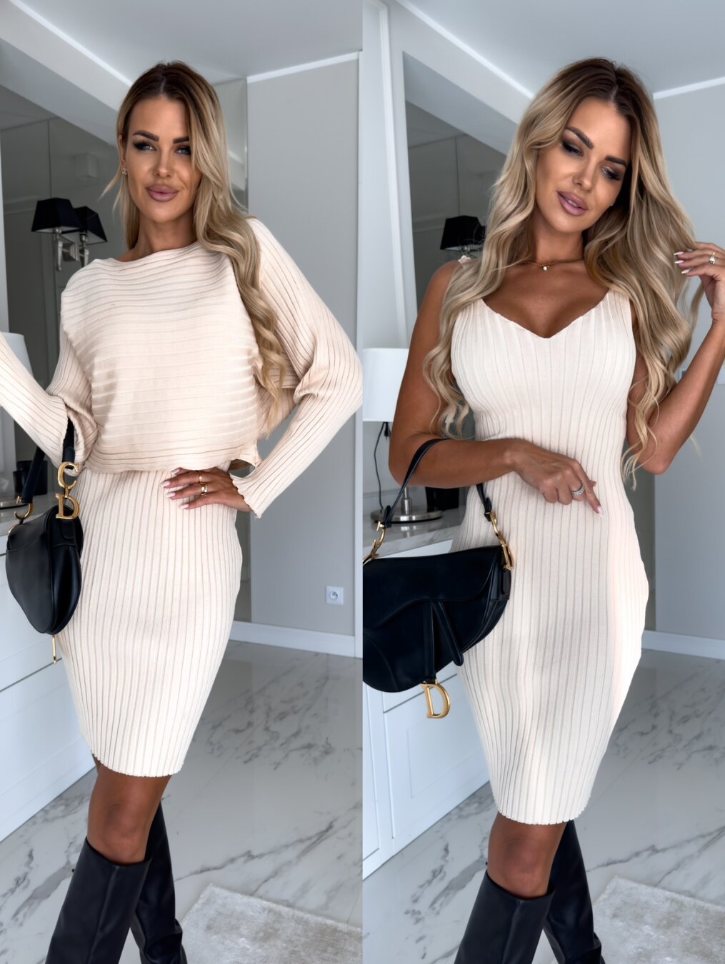 Luxe 2Pc Solid Stripe Skirt Set