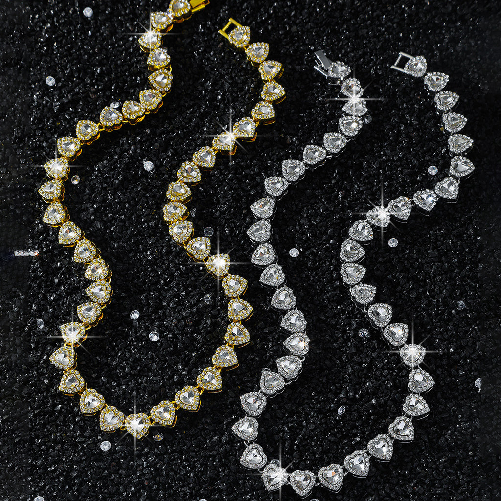 New Mens Heart-shaped Patchwork Chain Necklace Streetwear Hip-hop Style