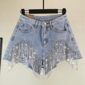 Fringed Chain Jeans Luxe High Waist Shorts